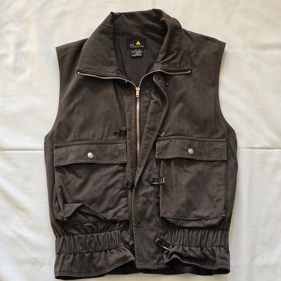 Liz Claiborne Jackets & Blazers - Liz Claiborne Vintage Brown Cotton Utility Cargo Vest Buckle Zip Small RN 52002